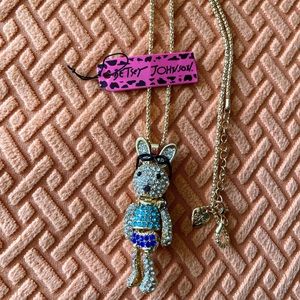 Rhinestone studded Rabbit with eyeglasses pendant necklace